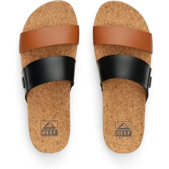 Women's Slide Sandal Black Duo Open Toe Slip-on Platform Heel Double Strap - Picture 4 of 7